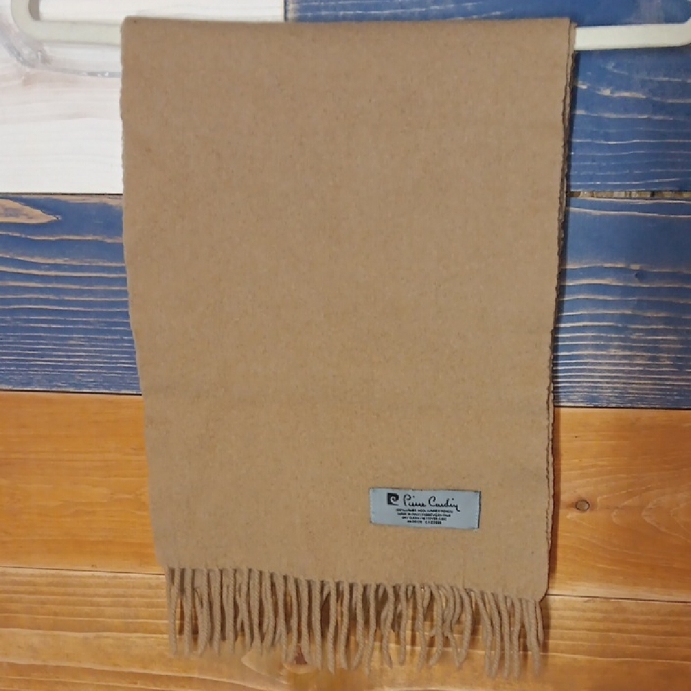 Pierre Cardin Lambs Wool Scarf Camel Tan Vintage - Picture 1 of 4
